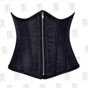 Brocade Corset 3 Layers Underbust Silver Zipper Black